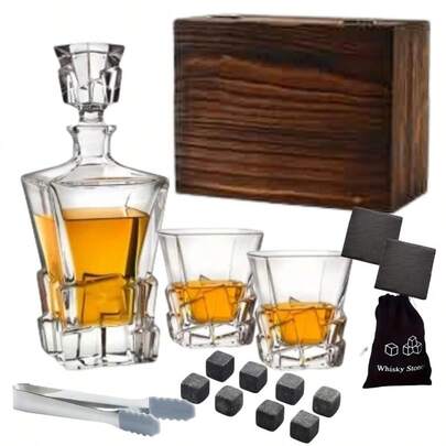 Whiskey Decanter Set 700ML – Classic Carafe Whisky Gift Set For Men With 2 Whiskey Glasses, 8 Whiskey Stones & Accessories – Premium Whisky Gift Box For Birthday, Father's Day, Christmas