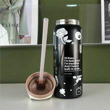 24oz /32oz Stainless Steel Insulated Water Bottle With Straw, Portable Coffee Mug Suitable For Hot & Cold Drinks, Fitness And Cycling Water Bottle, Leak-Proof Lid Travel Cup For Camping, Hiking, Driving, Outdoor Activities, - Poker Đen - Xem 2