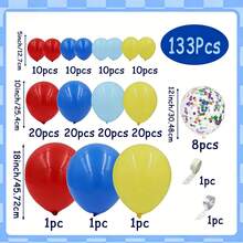 133pcs Carnival Circus Balloon Wreath Arch Set - Red, Blue, Yellow, Rainbow Colors With Confetti, Suitable For Birthdays, Weddings, Graduations, Anniversaries, Bridal Showers, Party Decorations - 彩色 - 查看 7