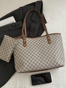 1 pieza Bolso pequeño con correa de PU con cremallera, bolso de hombro de alta calidad, bolso de gran capacidad para ir a la universidad o de viaje - Caqui - Ver 2