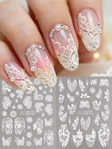优雅蕾丝美甲贴纸套装 - 包括黑色3D立体、黑白箔片和白色镂空巴洛克设计，超薄纹理贴纸，适用于新娘、节日和DIY美甲，1/2片装。 - 彩色 - 查看 20