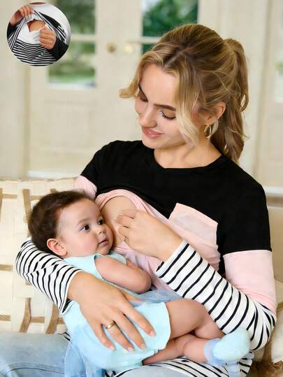 Ropa de maternidad de manga larga con cuello redondo para embarazo, playera de lactancia 2025, ajuste holgado, para embarazadas, cómoda