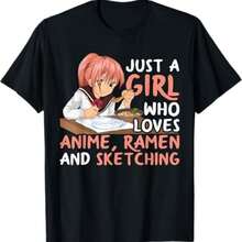 Just A Girl Who Loves Anime Ramen And Sketching Japan Anime T-Shirt - 黑色 - 查看 1