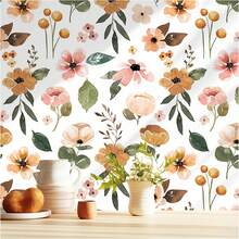 1 Roll Of Floral Self-Adhesive Wallpaper, Suitable For Tenants' Wallpaper, Namely Peeling And Applied Floral White/Yellow/Green Retro Wallpaper, Suitable For Bathroom, Bedroom, Kitchen, Stair Contact Paper, Home Decoration Paper - White - View 3