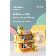 Ventilador de escritorio con vista a la calle, bloques de construcción, ensamblaje hecho a mano, bricolaje, silencioso, carga USB, pequeño ventilador, regalo creativo, divertidos bloques de construcción de dibujos animados, ventilador de escritorio, ventilador pequeño de tres velocidades, bricolaje, ensamblaje de partículas pequeñas, bloques de construcción, regalo creativo - Amarillo - Ver 10