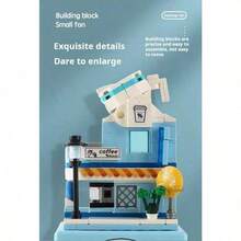 Ventilador de escritorio con vista a la calle, bloques de construcción, ensamblaje hecho a mano, bricolaje, silencioso, carga USB, pequeño ventilador, regalo creativo, divertidos bloques de construcción de dibujos animados, ventilador de escritorio, ventilador pequeño de tres velocidades, bricolaje, ensamblaje de partículas pequeñas, bloques de construcción, regalo creativo - Amarillo - Ver 8