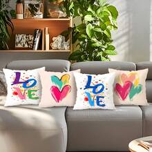 4 fundas de almohada con tema de graffiti en forma de corazón, estampadas por un solo lado, adecuadas para la decoración del hogar en sala de estar y dormitorio, para todo el año - No incluye relleno de almohada - Multicolor - Ver 7