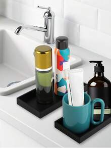 Bathroom Marble Tray Set, 2 Pieces Tray Set, Made Of Silicone, White Marble Texture, Suitable For Bathrooms, Bathtubs, Kitchen Sinks, And Other Bathroom Silicone Trays. - Multicolor - View 12