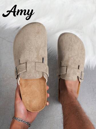 Zapatos de mula para hombre Nuevos zapatos de estilo vintage con cierre deslizante Zapatos casuales y holgados, Mulas planas con punta cerrada y correa ajustable, Acolchados para otoño/invierno o sin acolchar para todas las estaciones