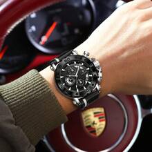 POEDAGAR's New Three Eye Six Pin Quartz Watch Features A Leather Strap That Showcases Your Personal Charm And Unique Craftsmanship - Rose Gold - View 3