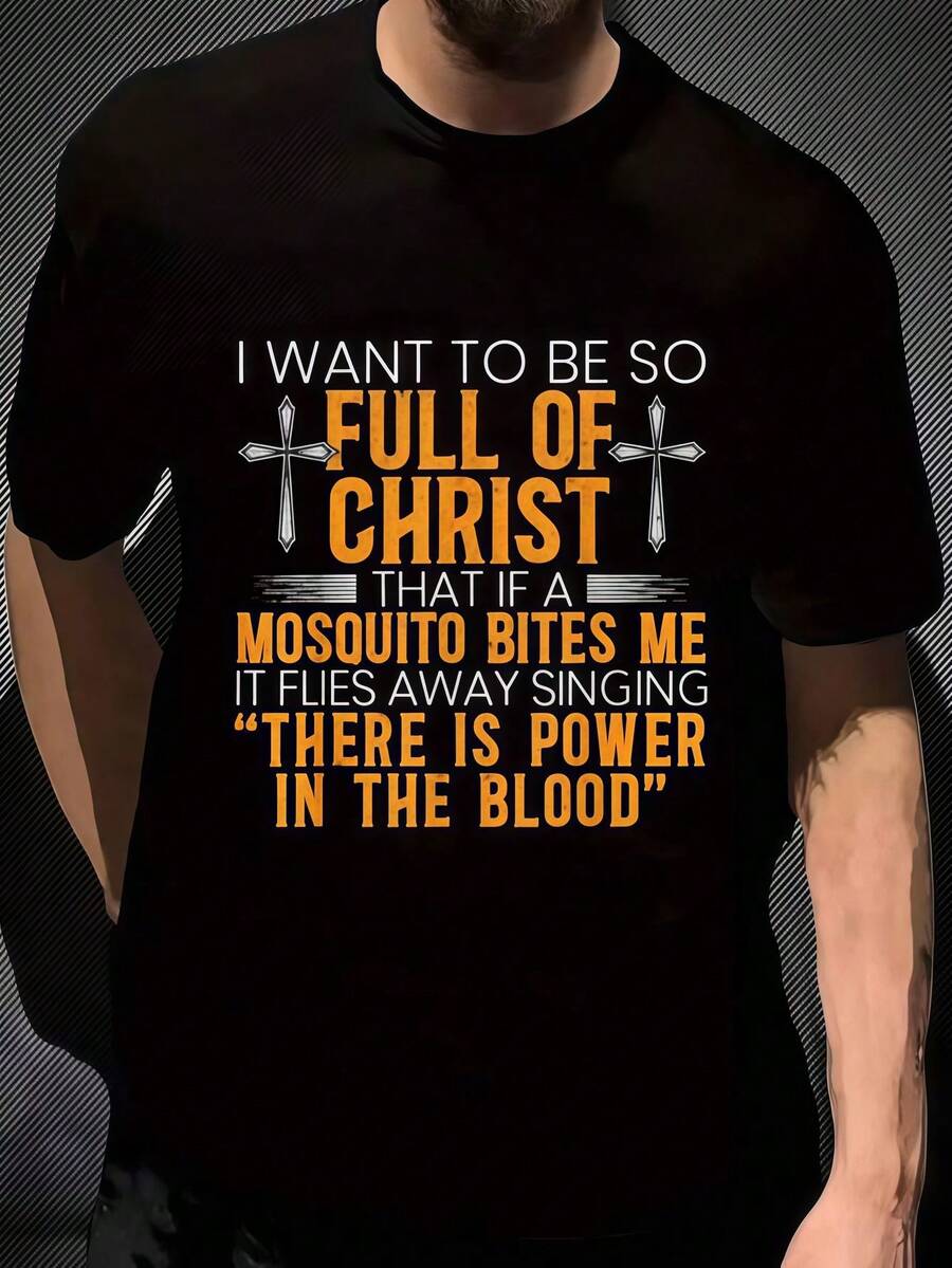 Interesting Christian Religion God Servant Faithful T-Shirt Casual Fashion Pullover Comfortable Skin-Friendly Simple Shirt - 黑色 - 查看 1