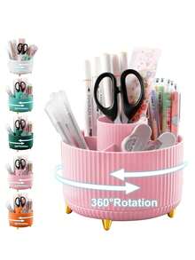 360° Rotating 5-Slot Desktop Organizer & Accessories Holder, Cute Pen Cup, Suitable For Office, School, Home (White) - Multicolor - View 3