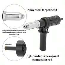 Electric Rivet Nut Gun Adapter, Cordless Drill Riveting Tool, Multipurpose Insert Nut Pull Rivet Gun For DIY & Industrial Use - Negro - Ver 10