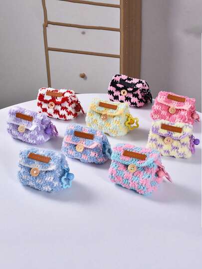 Mini Earphone Organizer Bag Lightweight Knitted Earbuds Organizer Bag Cute Mini Pouch With Star Pendant Buckle Design Coin Purse Colorful Kitted Coin Wallet Creative Plush Earphone Storage Bag Tote Bag Charm Grid Pattern Small Items Storage Bag For Earphones, Makeup, Coins, Cards - Everyday Essentials Bag, Card Holder, Cylindrical Pouch, Compact Design