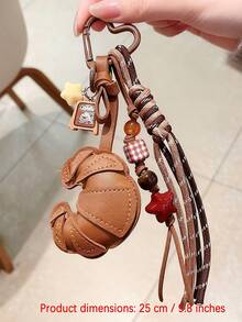 牛角面包/小圆面包造型钥匙扣吊坠，专为时尚爱好者设计，采用精致串珠编织绳制成，可DIY原创吊坠，多功能设计，高端时尚，时尚配饰，绝佳礼品之选，串珠设计，时尚配饰，PU皮革，多功能配件，独特钥匙扣，圣诞节和新年最佳礼物之选 - 彩色 - 查看 6