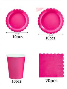50件套纯粉色品牌一次性餐具套装，包含10个餐盘、10个甜点盘、10个纸杯和20张餐巾纸。方便实用的餐具套装，适合露营、野餐、花园烧烤、婚礼和生日派对。 - 粉色 - 查看 16