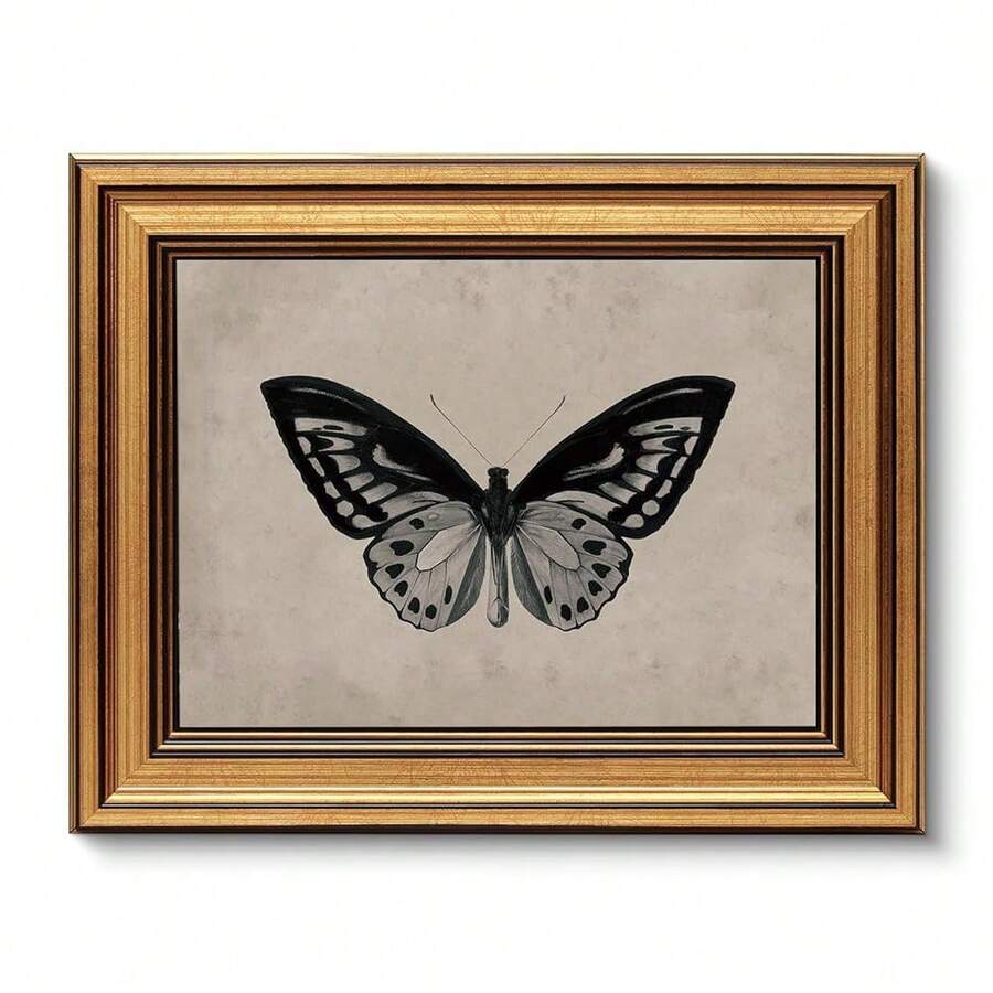 VIYYIEA Vintage Gold Framed Wall Art For Living Room, Black Butterfly Canvas Prints Home Decor, Halloween Gothic Painting Picture, Bedroom Wall Decor Gifts For Friends Or Family -(10L X 8W) - [亞歷山大鳥翼龍] - 查看 1