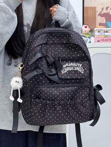 Women's Cute Polka Dot Bow Backpack - Casual School Style Backpack With Multi-Pockets - Multicolor - View 3