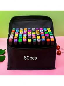 48/60/80/120 Colors Dual Tip Marker Pens Set, Suitable For Drawing, Coloring, Sketching, Calligraphy, Manga, Design, School, Includes Carrying Bag, High Quality, Smooth Writing, Art Supplies, Creative Drawing, Professional Artist Use