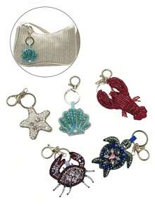Dije de bolso con forma de estrella de mar, concha, tortuga marina, concha de langosta, accesorio de moda y lindo, totalmente decorado con rhinestones, accesorio para bolso/coche, adecuado para mujeres, con cuentas, incrustado con rhinestones, joyería de arte de uñas hecha a mano - Multicolor - Ver 4