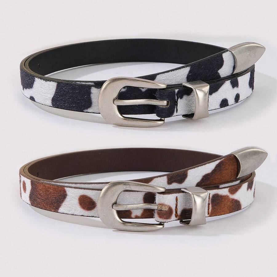 3件套牛奶纹理女士腰带，休闲沙滩朋克复古PU皮革 - 彩色 - 查看 1