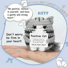 Positive Crochet Cat Mini Animal Emotional Cheer Up Support Gifts, Funny Crochet Mini Handmade Cat For Women Men Friends Mom Daughter Son, Plush Duck Shark Penguin Decorative Ornaments, Birthday Christmas Decor Graduation Gifts - 彩色 - 查看 4