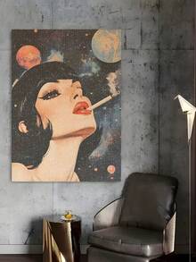 5D DIY钻石画 | 复古漫画风格DIY钻石画套装，科幻漫画风格吸烟美女帆布墙画。家居装饰钻石画，马赛克套装，DIY你自己的墙画，享受手工制作的乐趣，送给朋友的最佳礼物 - 彩色 - 查看 2