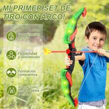 Juego de Arco y Flecha para Niños - Set de Tiro con Arco con Luces, 10 Flechas con Ventosa, Objetivo, Carcaj y Latas de Puntuación, Juguetes para Interior y Exterior, Regalo para Niños y Niñas,37858760 - Camel - Ver 2