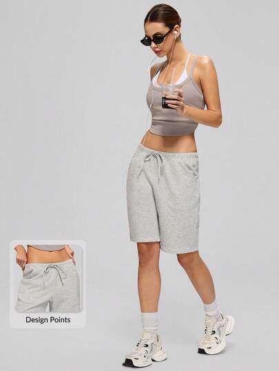 MASKERT 女士抽绳腰宽松休闲运动短裤，侧边口袋，舒适亲肤，适合日常穿着和运动。