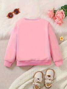 Disney Girls' Sweatshirt, Minnie Mouse Alphabet Cartoon Print Design Fall/Winter Children's Crewneck Sweatshirt Long-Sleeve Top For Girls' Daily Play And Outings Perfect For School Or Shopping Trips - 粉色 - 查看 2