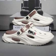 男士时尚新款字母设计前卫度假运动EVA（乙烯-醋酸乙烯酯共聚物）搭扣情侣透气凉鞋，户外室内沙滩度假春夏高级柔软防滑防臭花园鞋