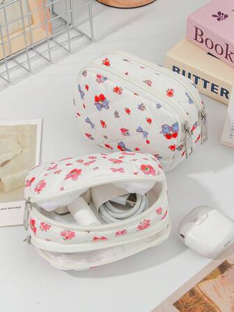 1 pieza Monedero acolchado de doble capa, Bolsa de maquillaje, Bolsa para toallas sanitarias, Bolsa para auriculares, Bolsa de almacenamiento multifuncional, Bolsa de mano, Regalo de cumpleaños para amigos, Regalo de dama de honor para bodas, Regalo del Día de San Valentín, Bolsa de maquillaje, Caja de maquillaje, Bolsa de aseo, Suministros de estudio, Artículos esenciales para vacaciones, Suministros de regreso a la escuela