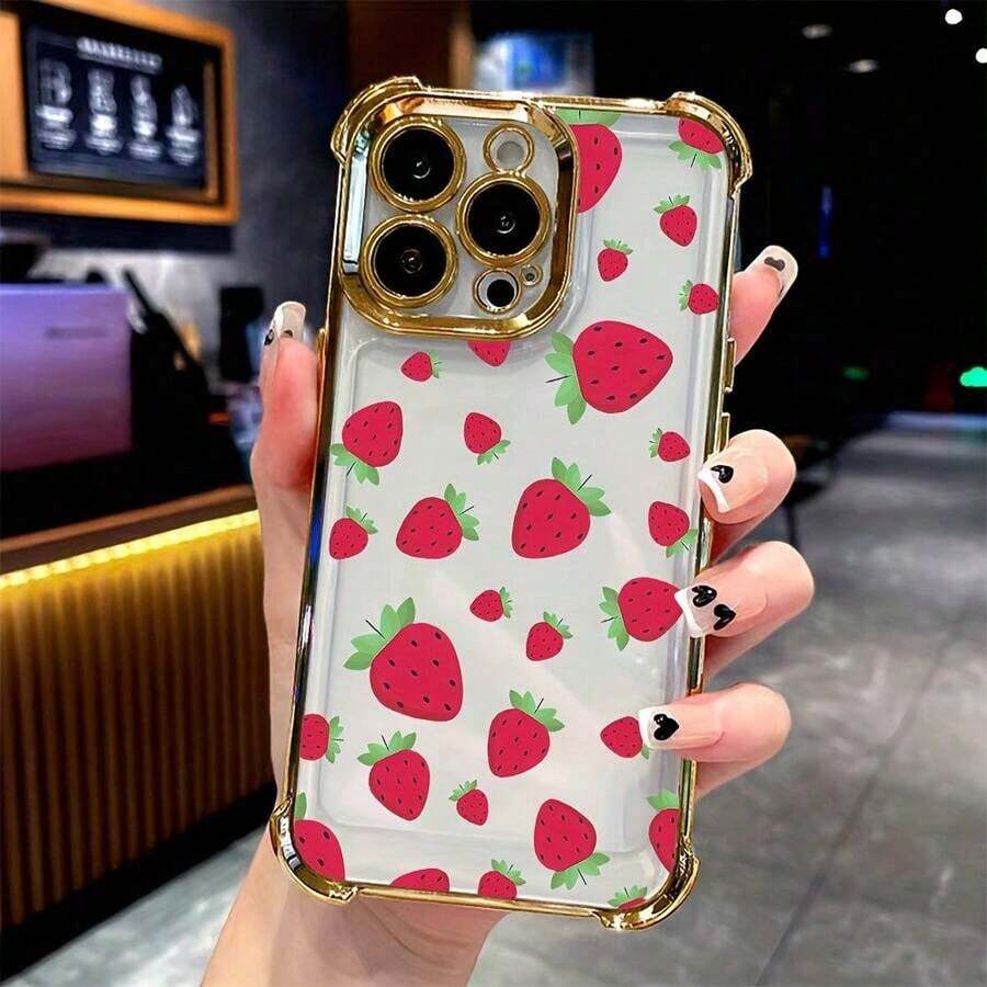 Valentine'S Day Gifts Strawberry Beautiful Flower Phone Case For IPhone 17 16E 16 15 14 13 12 11 Mini Pro Max Air X XR XSMAX 8 7 Plus Shockproof Transparent Soft Back Coverstrawberry Shortcake Items,Valentine'S Day Gifts - kiểu 1 (1 cái) - Xem 1