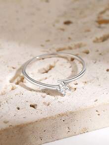 1 Pc Compact And Delicate Four-Claw Single Rhinestone Open Ring S925 Sterling Silver And Versatile Women's Rings, Suitable For Dating, Birthday Gift, New Year's Gift, Valentine's Day Gift - Four-prong Solitaire Open Ring - View 4