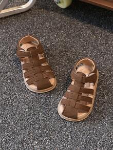 1 Pair Children Toddler Closed-Toe Sandals With PU Upper, Non-Slip Rubber Sole & Hook-And-Loop Fastener