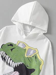 2 件套男童眼镜和恐龙印花连帽衫和爪子字母图案裤子休闲舒适街头服饰，春秋季 - 綠色 - 查看 7