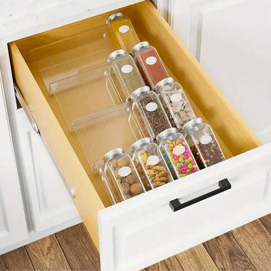 مجموعة/قطعة واحدة صندوق تخزين مستحضرات التجميل متعدد الوظائف من الاكريليك، صينية، رف توابل، منظم خزانة، رف تخزين قابل للطي للمطبخ. منظم أدراج التوابل - قابل للتوسيع، من الاكريليك، أدراج المطبخ، رف برطمانات التوابل، خزائن، المخزن (البرطمانات غير مشمولة) - مشاهدة 1
