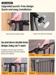 PANGDUBE Barrera Protectora para Bebés y Mascotas con Montaje por Presión | Se Adapta a Aberturas de 75-87cm y 111-123cm | Cierre Automático, Apertura Bilateral | Mecanismo de Bloqueo Doble | Color Negro, Para Interior y Exterior - Negro - Ver 8