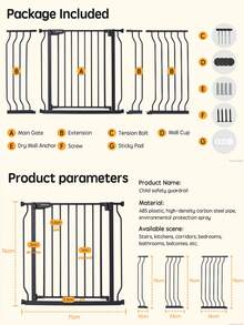 PANGDUBE Barrera Protectora para Bebés y Mascotas con Montaje por Presión | Se Adapta a Aberturas de 75-87cm y 111-123cm | Cierre Automático, Apertura Bilateral | Mecanismo de Bloqueo Doble | Color Negro, Para Interior y Exterior - Negro - Ver 9