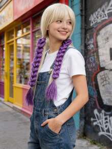 Fluffy Purple Heart-Shaped Braided Wig, Cute Sweet Shiny Fiber Braided Wig, Versatile Braided Wig Hair Scrunchie, Spring/Summer - Purple - View 2