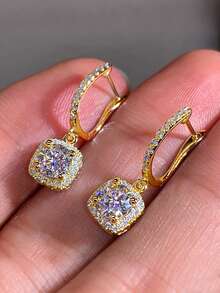 3对优雅奢华简约铜质微镶嵌立方氧化锆独特几何心形耳钉套装，时尚派对、日常佩戴，女士礼物，情人节礼物 - 金黃色 - 查看 3