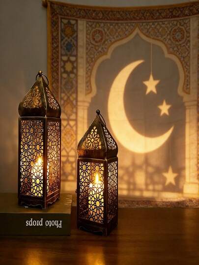 摩洛哥寺庙塔形灯笼烛台，摩洛哥铁艺烛台，复古烛台，便携式灯笼氛围装饰，适用于户外庭院或门廊、室内家居装饰、婚礼等场合