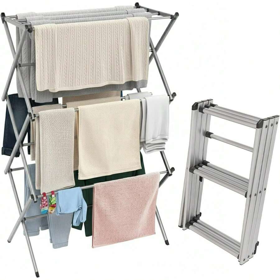 3 Tier Clothes Airer Drying Rack 12M Washing Line Foldable Racks Indoor ...