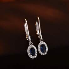 1 对 S925 纯银，镶嵌闪亮方晶锆石，时尚优雅女士耳环 - 銀色 - 查看 2