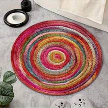 1pc Bohemian Round Compatible For Types - Non-Slip Swirl Floor Mat, Soft Microfiber With PVC Backing, Multicolor Design (////) - Ideal For Bathroom, Living Room, , Machine Washable, Compact Round Floor For Small Spaces - 1件-Y-47.2*47.2吋/120*120厘米 - 查看 5