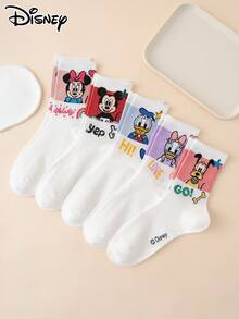 Disney 5双装迪士尼系列袜子 - 米奇、米妮、黛西、布鲁托、字母、彩虹卡通图案女士中筒袜、运动袜、四季皆宜、欧美尺码、舒适透气、色彩鲜艳、适合日常穿着、优质面料、不闷热 - 彩色 - 查看 5