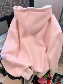 Ropa de mujer Sudadera con capucha de color sólido, nueva, de corte holgado, cómoda, versátil y básica - Rosa - Ver 2