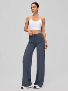 MASKERT Women's High Waist Drawstring Wide Leg Sweatpants, Loose Flowy Slimming Comfortable Casual Sports Pants - Blue - View 8