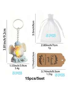 15Pcs/5set 2D Bohemian Style Wooden Angel Keychain Set, Suitable For Baptism, Communion, Weddings, Birthdays, Party Gifts Keychain Pendants - Multicolor - View 8