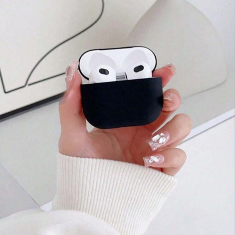 Funda protectora de silicona de unicolor de 0,8 mm de grosor compatible con auriculares Apple y estuche de carga para auriculares inalámbricos - Negro - View 1